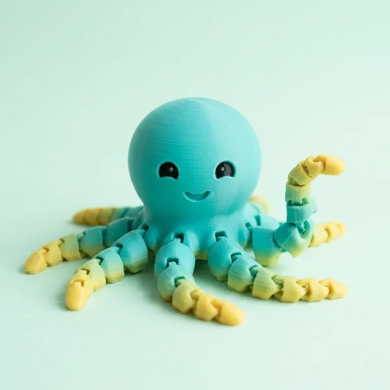 Pulpo articulado turquesa con tentáculos que pasan de turquesa a amarillo
