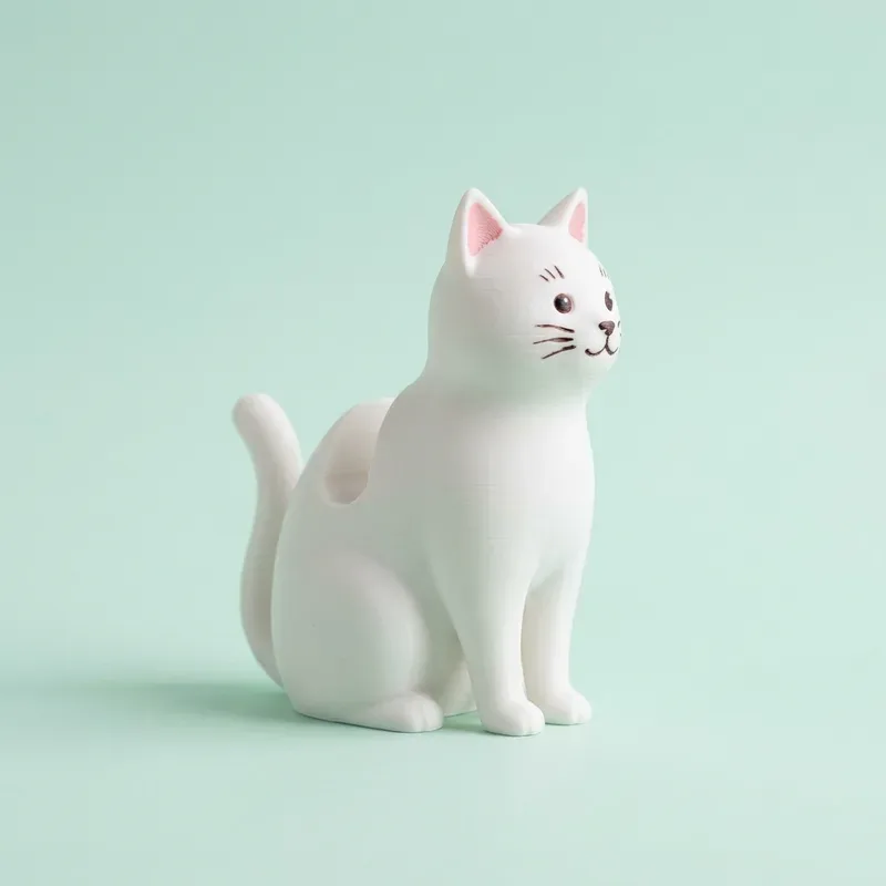 Soporte de celular blanco con forma de gatito sentado, sin celular
